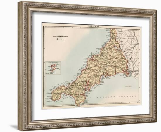 Map of Cornwall, England, 1870s-null-Framed Giclee Print