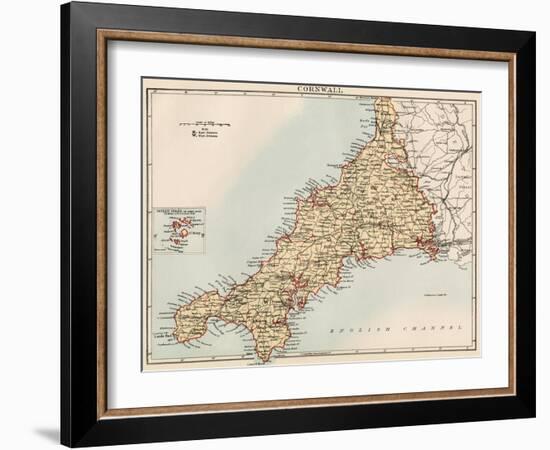 Map of Cornwall, England, 1870s-null-Framed Giclee Print