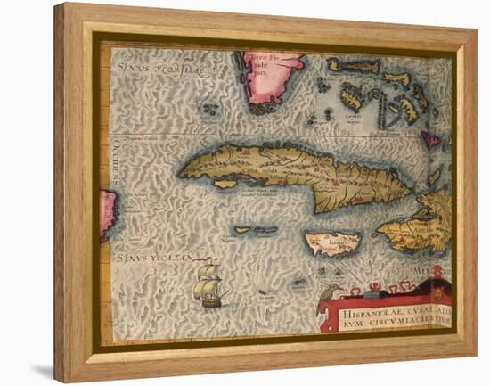 Map of Cuba and Jamaica, from Theatrum Orbis Terrarum by Abraham Orteliused in Antwerp, 1570-null-Framed Premier Image Canvas