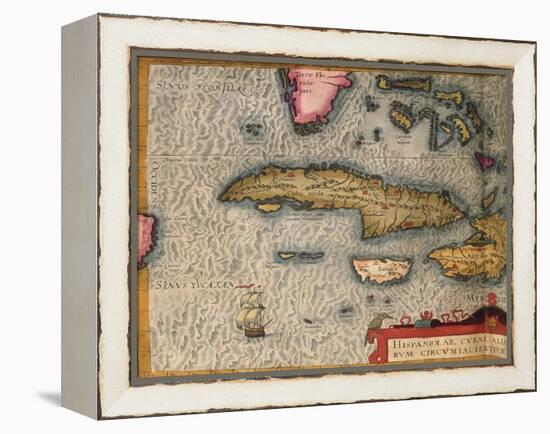 Map of Cuba and Jamaica, from Theatrum Orbis Terrarum by Abraham Orteliused in Antwerp, 1570-null-Framed Premier Image Canvas
