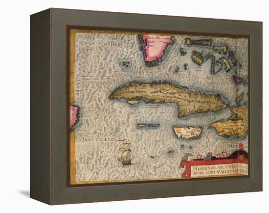 Map of Cuba and Jamaica, from Theatrum Orbis Terrarum by Abraham Orteliused in Antwerp, 1570-null-Framed Premier Image Canvas