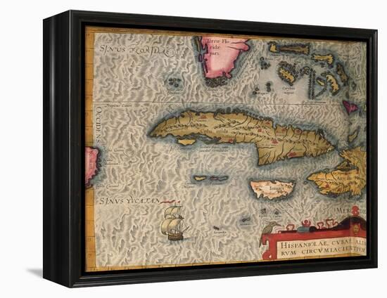 Map of Cuba and Jamaica, from Theatrum Orbis Terrarum by Abraham Orteliused in Antwerp, 1570-null-Framed Premier Image Canvas