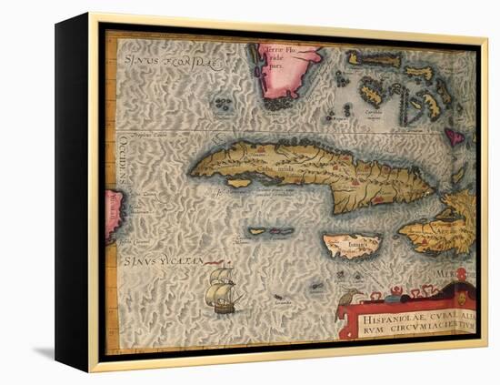 Map of Cuba and Jamaica, from Theatrum Orbis Terrarum by Abraham Orteliused in Antwerp, 1570-null-Framed Premier Image Canvas