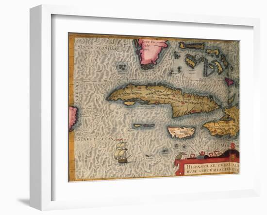 Map of Cuba and Jamaica, from Theatrum Orbis Terrarum by Abraham Orteliused in Antwerp, 1570-null-Framed Giclee Print