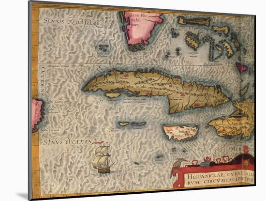 Map of Cuba and Jamaica, from Theatrum Orbis Terrarum by Abraham Orteliused in Antwerp, 1570-null-Mounted Giclee Print