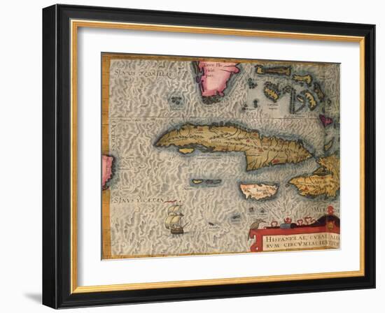 Map of Cuba and Jamaica, from Theatrum Orbis Terrarum by Abraham Orteliused in Antwerp, 1570-null-Framed Giclee Print