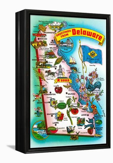 Map of Delaware-null-Framed Stretched Canvas