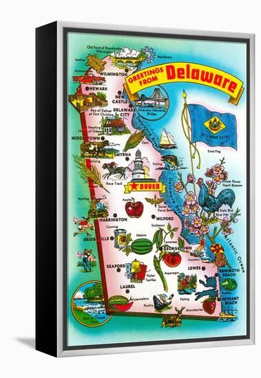 Map of Delaware-null-Framed Stretched Canvas