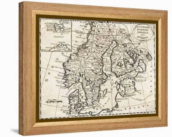 Map of Denmark, Norway, Sweden and Finland-null-Framed Premier Image Canvas