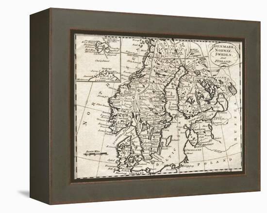 Map of Denmark, Norway, Sweden and Finland-null-Framed Premier Image Canvas