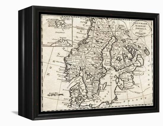 Map of Denmark, Norway, Sweden and Finland-null-Framed Premier Image Canvas