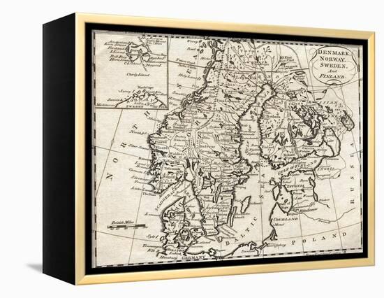 Map of Denmark, Norway, Sweden and Finland-null-Framed Premier Image Canvas