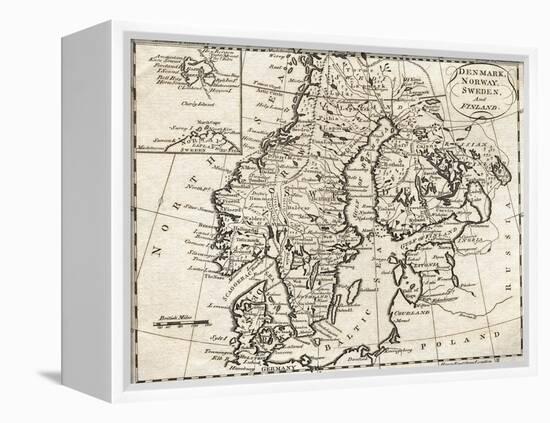 Map of Denmark, Norway, Sweden and Finland-null-Framed Premier Image Canvas