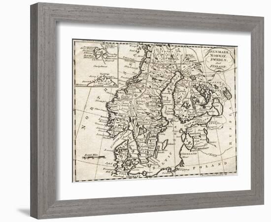 Map of Denmark, Norway, Sweden and Finland-null-Framed Giclee Print