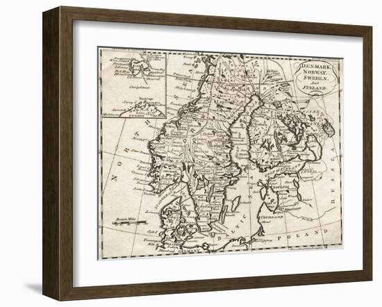 Map of Denmark, Norway, Sweden and Finland-null-Framed Giclee Print