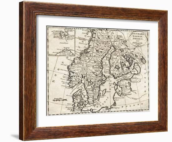 Map of Denmark, Norway, Sweden and Finland-null-Framed Giclee Print