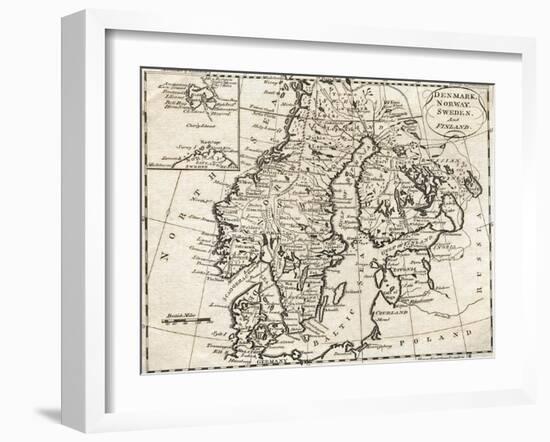 Map of Denmark, Norway, Sweden and Finland-null-Framed Giclee Print