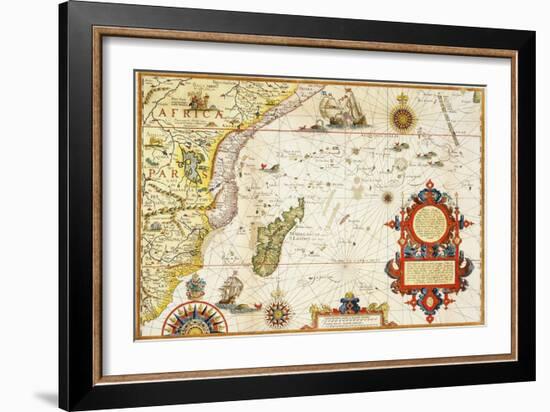 Map of Eastern Africa by Arnold Florent van Langren after Jan Huygen van Linschoten-Stapleton Collection-Framed Giclee Print