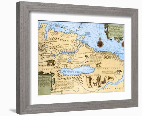 Map of El Dorado and the Amazon, 16th Century-Science Source-Framed Giclee Print