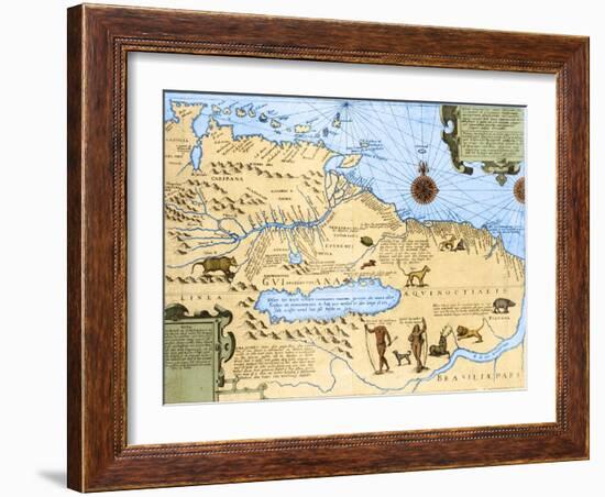 Map of El Dorado and the Amazon, 16th Century-Science Source-Framed Giclee Print