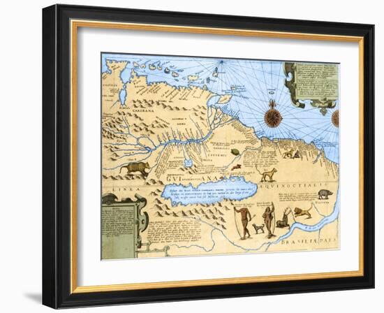 Map of El Dorado and the Amazon, 16th Century-Science Source-Framed Giclee Print