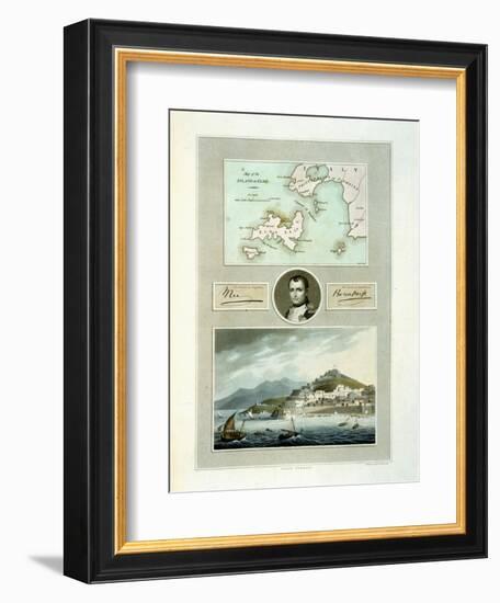 Map of Elba, View of Porto Ferraio with Portrait of Napoleon and Signature, c.1815--Framed Giclee Print