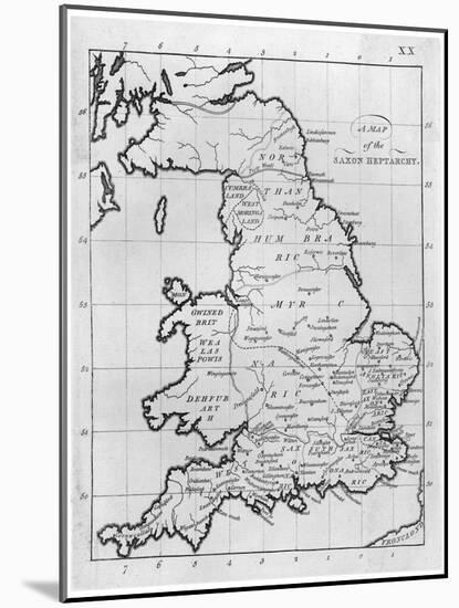 Map of England and Wales Showing Kingdoms of Saxon Heptarchy-null-Mounted Art Print