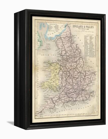 Map of England and Wales Showing Railways and Canals-James Archer-Framed Premier Image Canvas