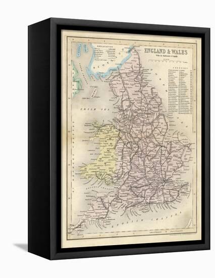 Map of England and Wales Showing Railways and Canals-James Archer-Framed Premier Image Canvas