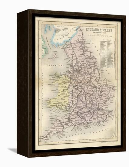 Map of England and Wales Showing Railways and Canals-James Archer-Framed Premier Image Canvas