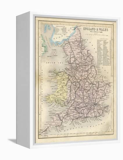 Map of England and Wales Showing Railways and Canals-James Archer-Framed Premier Image Canvas