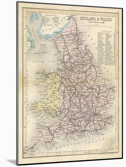 Map of England and Wales Showing Railways and Canals-James Archer-Mounted Photographic Print