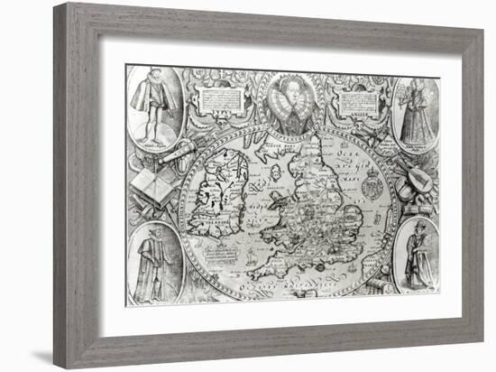 Map of England During the Reign of Queen Elizabeth I, 1590-null-Framed Giclee Print