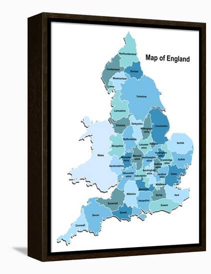 Map Of England-Vlada13-Framed Stretched Canvas