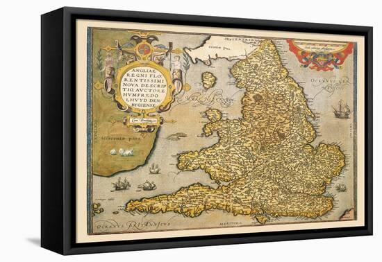 Map of England-Abraham Ortelius-Framed Stretched Canvas