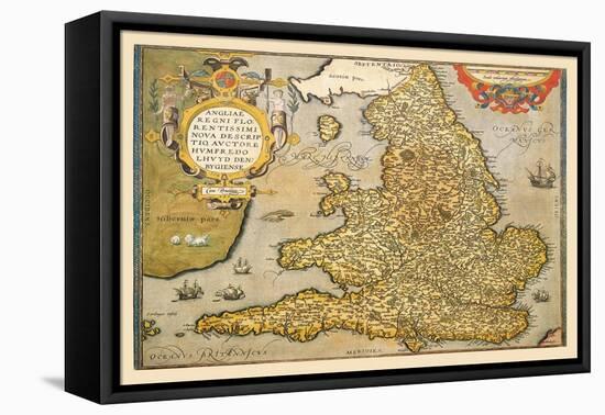 Map of England-Abraham Ortelius-Framed Stretched Canvas