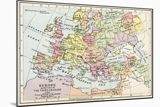 Map of Europe at the Time of the Third Crusade, 1190, from 'Historical Atla-English School-Mounted Giclee Print