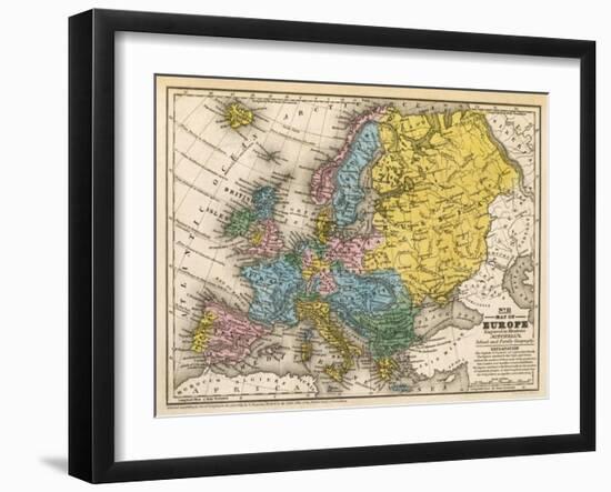 Map of Europe, c.1839-Samuel Augustus Mitchell-Framed Art Print