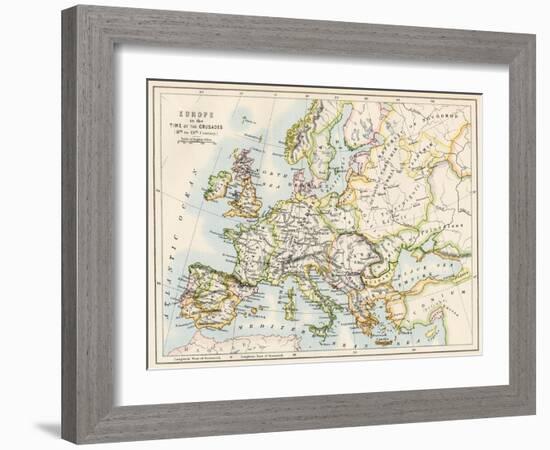 Map of Europe During the Crusades, 1000 to 1200 Ad-null-Framed Giclee Print