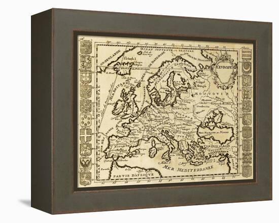 Map Of Europe Framed By National Crests. May Be Dated To The Beginning Of Xviii Sec-marzolino-Framed Stretched Canvas