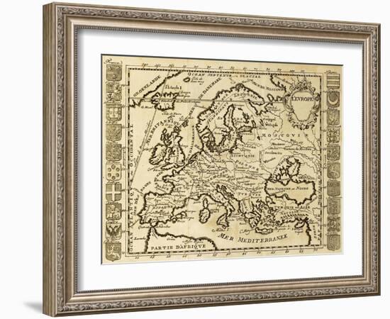 Map Of Europe Framed By National Crests. May Be Dated To The Beginning Of Xviii Sec-marzolino-Framed Art Print