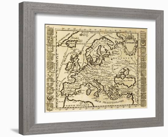 Map Of Europe Framed By National Crests. May Be Dated To The Beginning Of Xviii Sec-marzolino-Framed Art Print