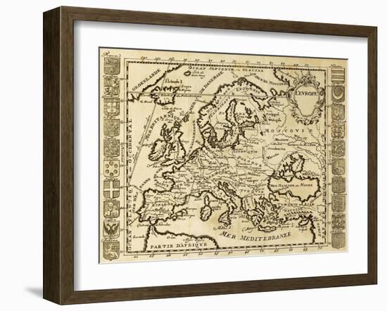 Map Of Europe Framed By National Crests. May Be Dated To The Beginning Of Xviii Sec-marzolino-Framed Art Print