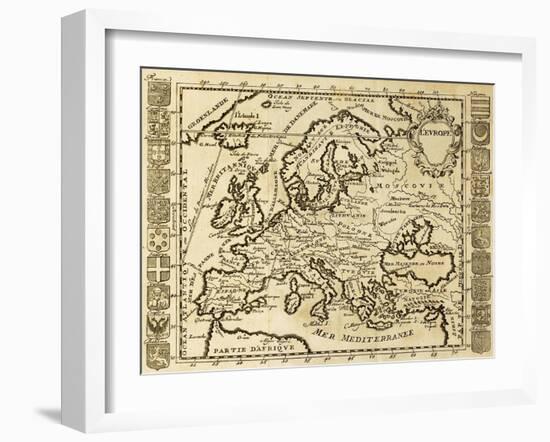 Map Of Europe Framed By National Crests. May Be Dated To The Beginning Of Xviii Sec-marzolino-Framed Art Print