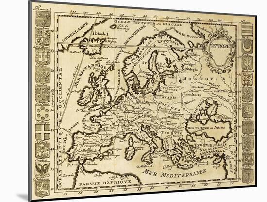 Map Of Europe Framed By National Crests. May Be Dated To The Beginning Of Xviii Sec-marzolino-Mounted Art Print