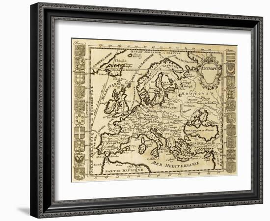 Map Of Europe Framed By National Crests. May Be Dated To The Beginning Of Xviii Sec-marzolino-Framed Art Print