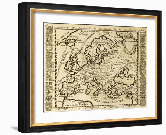 Map Of Europe Framed By National Crests. May Be Dated To The Beginning Of Xviii Sec-marzolino-Framed Art Print