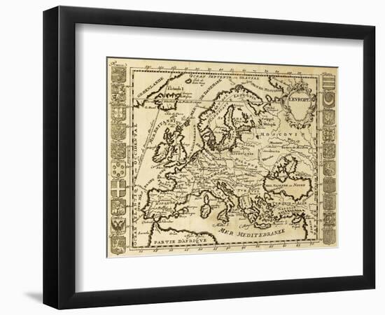 Map Of Europe Framed By National Crests. May Be Dated To The Beginning Of Xviii Sec-marzolino-Framed Art Print