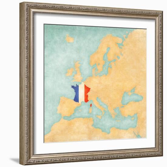 Map of Europe - France (Vintage Series)-Tindo-Framed Art Print