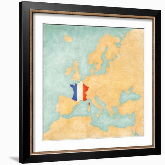 Map of Europe - France (Vintage Series)-Tindo-Framed Art Print